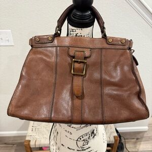 Fossil Brown Leather Satchel Handbag with Zipper